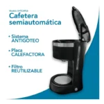 Cafetera Semiautomatica Con Filtro Reutilizable Shtark Sht-Caf-6Tz/6 Tazas/Vidrio/Plastico/Antigoteo/650W/Negra
