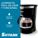 Cafetera Semiautomatica Con Filtro Reutilizable Shtark Sht-Caf-6Tz/6 Tazas/Vidrio/Plastico/Antigoteo/650W/Negra