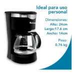 Cafetera Semiautomatica Con Filtro Reutilizable Shtark Sht-Caf-6Tz/6 Tazas/Vidrio/Plastico/Antigoteo/650W/Negra
