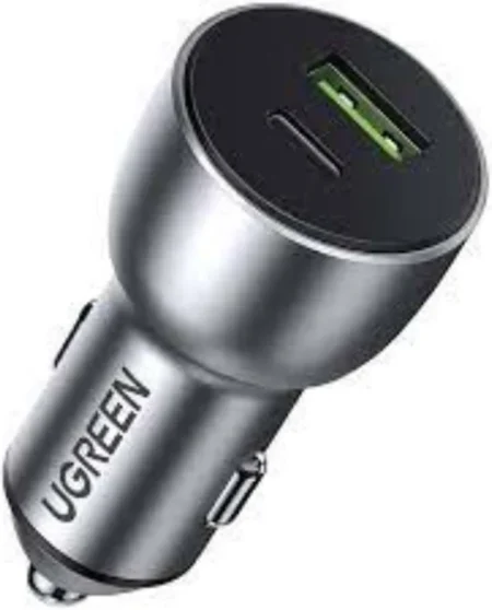Cargador De Auto 52.5W Ugreen 60980/Puerto USB-A Y USB-C/Compatible Con Vehiculos De 12 Y 24Vcd/Pd3.0+Qc3.0/Chip Inteligente