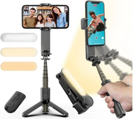 Estabilizador Portatil Para Celular Steren Gmb-3000/Bluetooth/Incluye Aro De Luz LED/Negro