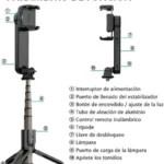 Estabilizador Portatil Para Celular Steren Gmb-3000/Bluetooth/Incluye Aro De Luz LED/Negro