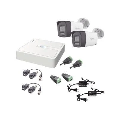 Kit Dvr 4 Canales 1080P Hilook Turbohd Audio Bidireccional Hl-1080P-2B-Twa/2 Camaras Bala/C/Bocina/C/Microfono/2 Fuentes De Poder/Accesorios