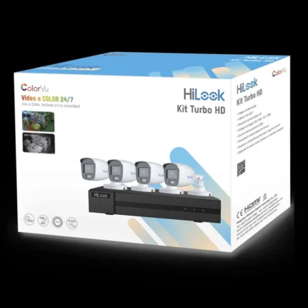 Kit Turbohd 1080P + SSD 500Gb Hilook Hl-1080-Cv/A/512Gb Dvr 4 Canales IP/4 Camaras Bala Colorvu/Microfono Integrado