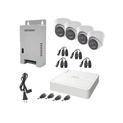 Kit Dvr 4 Canales Turbohd Hilook Hl-1080P-4E-Twa De 2Mp/4 Camaras Eyeball/Exterior/Bocina/Microfo/Fuente De Poder/Accesorios