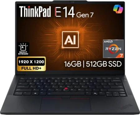 Laptop Lenovo Thinkpad E14 Gen 7 14″/AMD Ryzen 7 250/32Gb RAM/1Tb SSD/USB/HDMI/DP/1920X1200/Win 11 Pro/Negro/21T1001Blm