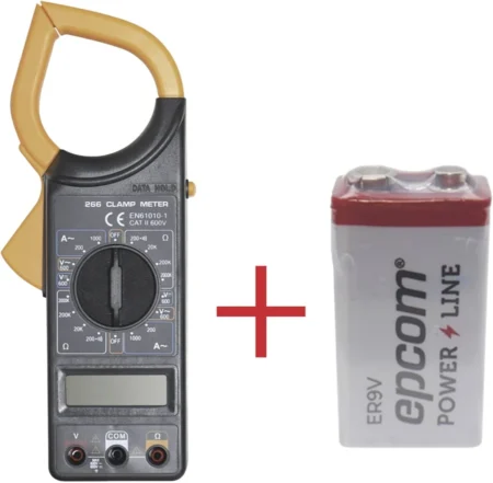 Multimetro Digital De Gancho Precision Dt266Kit/LCD De 3.5″/Deteccion Hasta 600V/Incluye Bateria Er-9V De 9V
