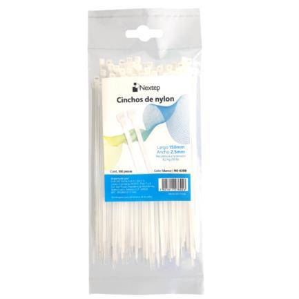 100 Piezas Cinchos De Nylon 15Cmx2.5Mm Nextep Ne-639B, Blanco