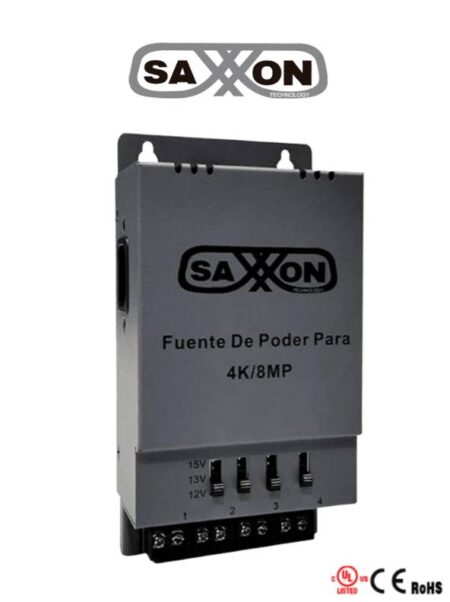 Saxxon Energia Psu1205A-4K – Fuente De Poder Regulable Metálica/ 4 Canales/ Voltaje De Ajuste 12V 13V O 15V Cc/ Salida De Hasta 5 Amp En Los 4 Canales