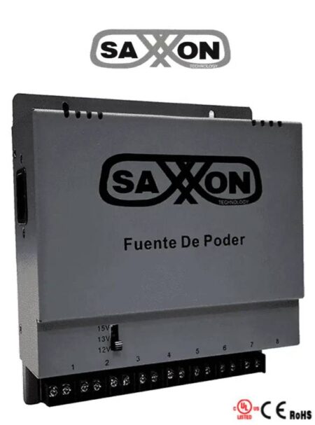 Saxxon Energia Psu1208A – Fuente De Poder Regulable Metálica 8 Ch Voltaje De Ajuste 12V 13V O 15V Cc Salida 8 Amp En Los 8 Canales Máximo 1 Amp Canal