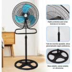 Set De 2 Ventiladores 3 En 1 Shtark 18" Sht-Seve-Plt//Pedestal/Piso/Pared/3Velocidades/Plata