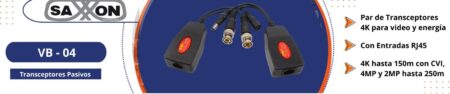 Saxxon Vb-04 – Par De Transceptores 4K Para Video Y Energía – Con Entradas RJ45, 4K Hasta 150M Con Cvi, 4Mp Y 2Mp Hasta 250M