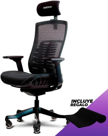 Silla Gamer Munfrost Nash/Blanco/Gris Con Morado/Hasta 180Kg/Ruedas Tipo Patin/Reclinable/Con Soporte Lumbar/Mfmsin1W