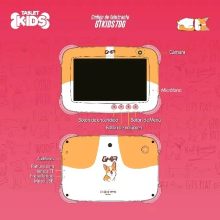 Tablet Ghia Kids 7″ A50 Quadcore/1Gb/16Gb/2Cam/WiFi/Bluetooth/Android 9/Perrito, Gtkids7Dg (Openbox)