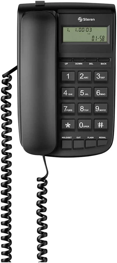Telefono Alambrico Steren Tel-245 Con Pantalla/Teclado Grande/Luz LED/Identificador De Llamadas/Negro