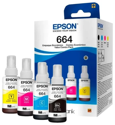 Kit De 4 Tintas Epson T664/70Ml/Negro/Cian/Magenta/Amarillo/L120/L1300/L121/T664520-4P