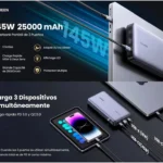 Power Bank Ugreen 90597M/3 Salidas 145W Max/USB-A+2 USB-C/Pd 3.0/Qc3.0/Fcp/Scp/Gris