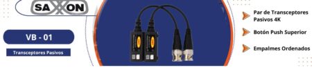 Saxxon Vb – 01 Par De Transceptores Pasivos 4K 8Mp Video Baluns, Botón Push Superior, Empalmes Ordenados, 4K Hasta 150M, 4Mp A 200M, 1080P Hasta 250M