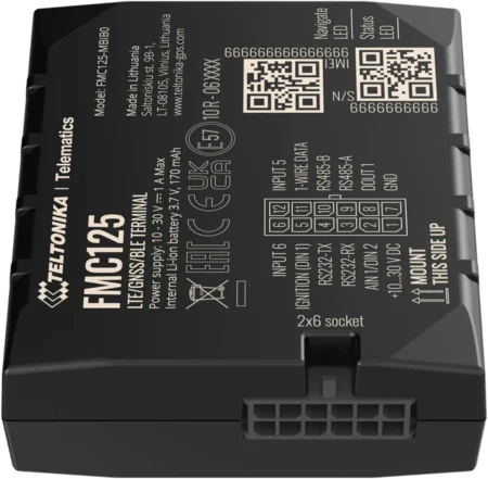 Rastreador Vehicular Teltonika Fmc125, 4G Lte Cat 1 Y 2G/Bloqueo Remoto/Deteccion De Jammer/Sensores Bluetooth/Multiples I/O/Doble Sim/Rs485/Rs232/Dualcam