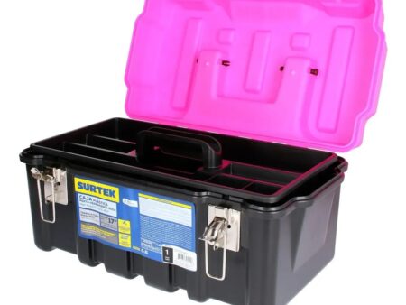 Caja De Herramientas Surtek Cps17K Plastica/Con Broches Metalicos/Negro-Rosa
