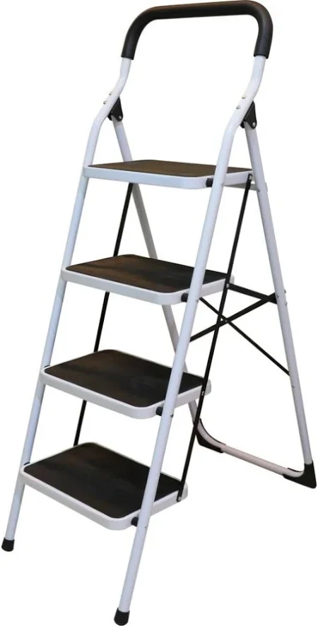 Escalera Tubular De Acero Surtek Ett4 Plegable/Con 4 Escalones/150Kg/Blanco-Negro
