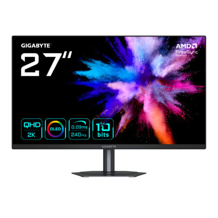 Monitor Gamer Gigabyte Go27Q24 – 27 Pulgadas, OLED Qd, Plano, Blanco, 2560 X 1440 (QHD),   2 HDMI, Displayport, USB, USB-C