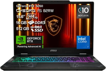 Laptop MSI Cyborg 15 15.6″/Intel Core 7 240H/16Gb RAM/512Gb SSD/USB/HDMI/1920X1080/Win 11 Home/Negro/B2Rwfkg-071Us-Row