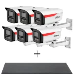 Nvr 8 Canales IP Dahua Dh-Ipc-Hfw2249Mp-S-LED-0360B-B-Pro+ Nvr1108Hs-8P-S3/H De 8Mpx-4K/8 Puertos PoE/6 Camara IP Bullet De 2Mp/Apertura SD 256Gb/Negro-Blanco
