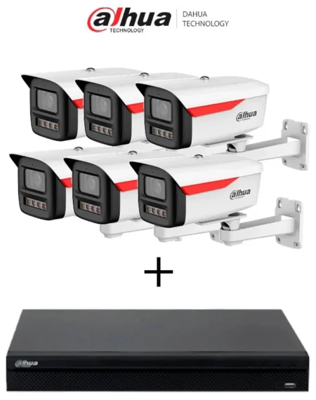 Nvr 8 Canales IP Dahua Dh-Ipc-Hfw2249Mp-S-LED-0360B-B-Pro+ Nvr1108Hs-8P-S3/H De 8Mpx-4K/8 Puertos PoE/6 Camara IP Bullet De 2Mp/Apertura SD 256Gb/Negro-Blanco