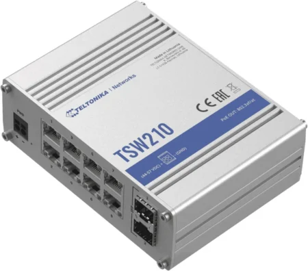 Switch Industrial Teltonika Tsw210 De 8 Puertos Gigabit/No Administrable/+ 2 Puertos Sfp/20Gbit/S/2,000 Entradas