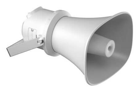 Bocina (Altavoz IP ) | Tipo Trompeta | 7 Watts | PoE+ | Exterior IP67 | Metal | Voceo En Tiempo Real | Calendarización De Audios | Entrada De Alarma –